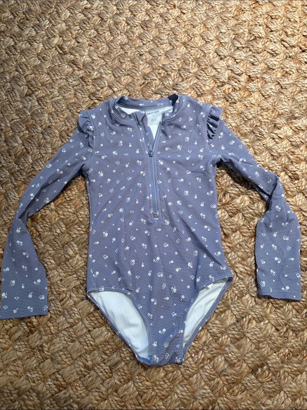Petit Lem Dusty Lavender Long-Sleeve One-Piece with White Floral